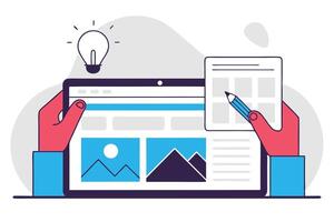 Hands Working on Digital Design Project with Tablet, Pencil and Creative Layout Ideas vector