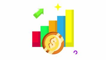 Animated Made in uk a gold coin with a dollar sign on a bar graph flat style. video