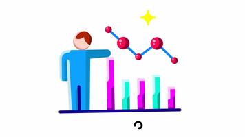 Animated Made in the uk a person points at a soaring bar graph flat style. video