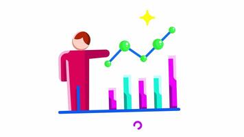 Animated Made in uk a person points to a graph with bars showing upward trends flat style. video