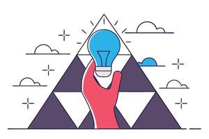 Hand Holding Blue Lightbulb in Front of Mountain and Clouds Illustration vector