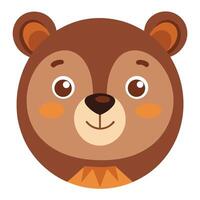 Cute Brown Bear Face Cartoon Illustration with Blush, Smiling Expression and Rounded Features vector