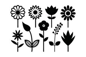 Assorted Botanical Silhouettes Flower Variations, Bud, Berries, and Abstract Leaves Black Graphics on White vector