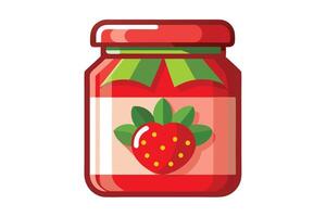 Cartoon Illustration of a Jar of Strawberry Jam with Strawberry Label and Red Lid vector