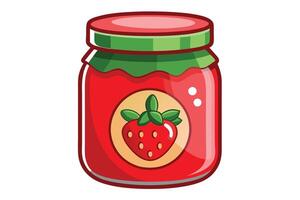 Cartoon Jar of Strawberry Jam with Strawberry Label and Colored Lid vector