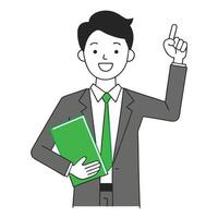 Man in Suit Holding Green File with Finger Pointing Upward vector