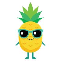 Cartoon Pineapple Character with Sunglasses, Green Leaves, Arms and Legs on White Background vector