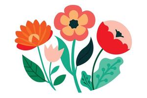 Stylized Colorful Floral Arrangement with Orange, Coral, and Red Flowers on White Background vector