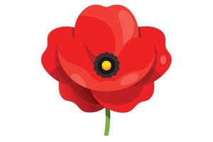 Stylized Red Poppy Flower with Black and Yellow Center on White Background vector