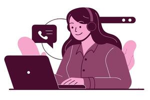 Customer Support Representative Working on Laptop with Call Icon for Assistance vector