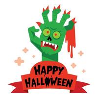 Green Zombie Hand with Red Claws Rising from Happy Halloween Banner Design vector