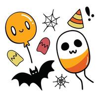 Spooky Halloween Elements Cartoon Style with Ghost, Bat, and Spider Webs Design vector