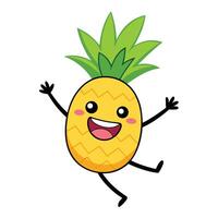 Cheerful Cartoon Pineapple Character with Arms Raised, Smiling and Leaping in Joy vector