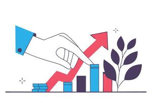Hand Pointing at Financial Growth Chart with Rising Arrow and Bar Graphics vector