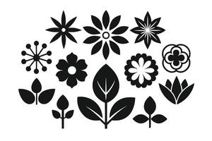Black Floral and Leaf Element Collection on White Background for Creative Design vector