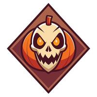 Halloween Pumpkin Skull Badge with Angular Frame, Spooky Icon for Holiday Celebration vector