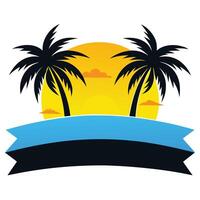 Palm Trees and a Sunset with a Blue Ribbon for Text Space vector
