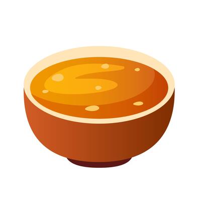 illustration of a bowl of hot meat or vegetable broth, flat graphics