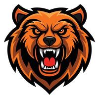 Fierce Orange Bear Head Cartoon with Sharp Teeth and Angry Expression vector