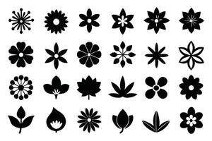 Various Stylized Black Flower and Leaf Silhouettes on a White Background, Great for Design Elements vector