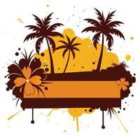 Tropical Beach Theme with Palm Trees, Flowers, Banner, and Splatter Effects for Design vector