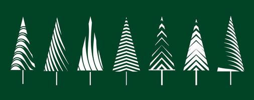 Set of White Christmas Tree on green background. Illustration and Icons vector