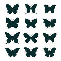 Set black outline butterfly vector