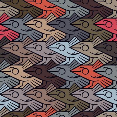 Escher style tessellation pattern with cute birds