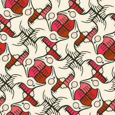 Escher Style Seamless Pattern with Stylized Hens