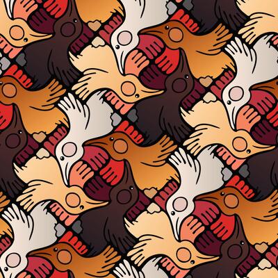 Gradient Chicken Mosaic Seamless Pattern in Escher Style