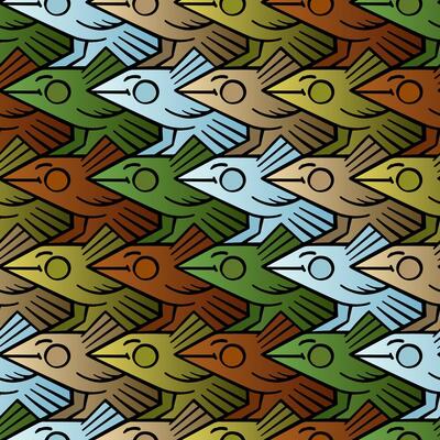 Gradient bird tessellation pattern with diagonal rhythm