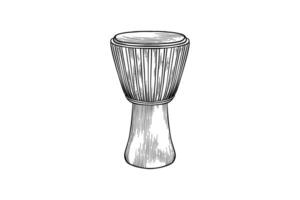 drawing illustration of djembe with carving technique vector