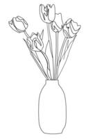 Line shading illustration of a tulip flower tree on a white background. vector