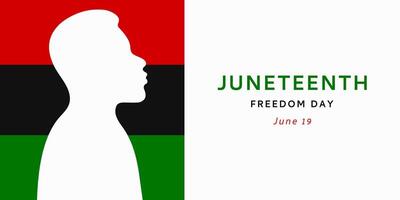 Juneteenth Freedom Day horizontal banner template with flag and silhouette of a man. Flat style. vector