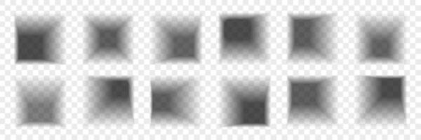 Square box shadow effects. Realistic overlay shades. Object blur border set. Gradient shapes from black gray corner vector