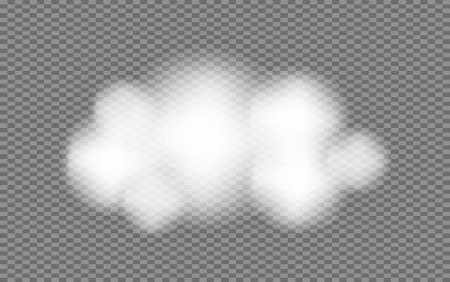 Realistic white fluffy Clouds set. Cloudy weather in 3d style. Soft blur effect. Overlay sky element for banner