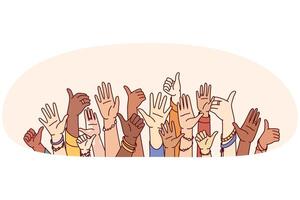 Hands diverse people showing thumbs up or greeting gestures symbolize unity and harmony vector