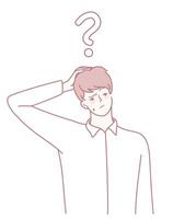 A perplexed young man engaged in deep contemplation over an intriguing question posed vector