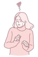 An anxious woman displaying nervous gestures, demonstrating feelings of concern and tension vector