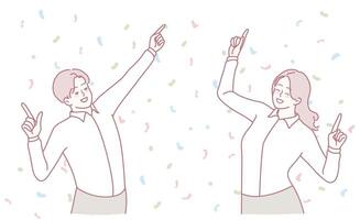A Joyful Dance with Colorful Confetti An Exciting Expression of Happiness and Achievement vector