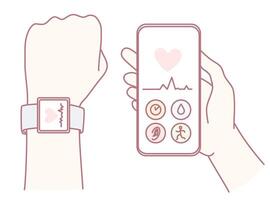 A Smartwatch and a Mobile App Designed Specifically for Comprehensive Health Monitoring vector