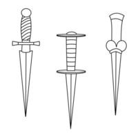 Set of three hand drawn dagger doodle hand drawn illustrations with different hilt designs vector