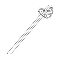 asket hilted saber with a slightly curved blade. Hand drawn outline illustration in doodle style vector