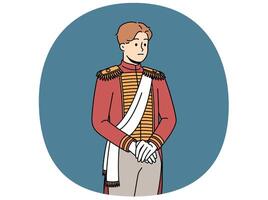 Sad aristocratic man in 18th century clothes is ready for ball or dinner party in medieval vector