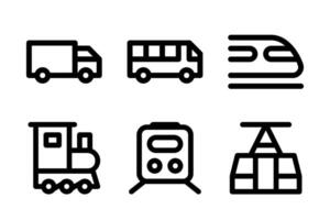 A set of essential icons for public and heavy ground transportation. Perfect for city guides, logistics apps, and infrastructure projects covering trucks, buses, and trains. vector