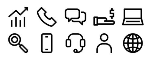 A versatile set of icons for digital and user interface elements. Covers analytics, communication, devices, user profiles, search, support, and online investment platforms. vector