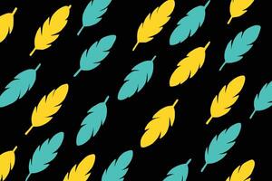 Pop Art Style Seamless Feather Pattern in yellow and turquoise on Black Background vector