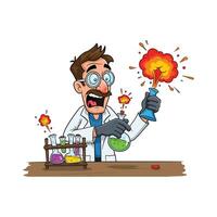 Astonished Scientist Clipart with Exploding Flask - Funny Chemistry Accident vector
