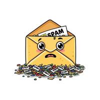 Overwhelmed Mail Envelope Clipart with Spam Letters - Funny Email Problem Concept vector