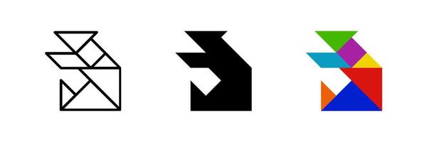 Bear tangram icon. Ideal for puzzles or animal design projects. vector